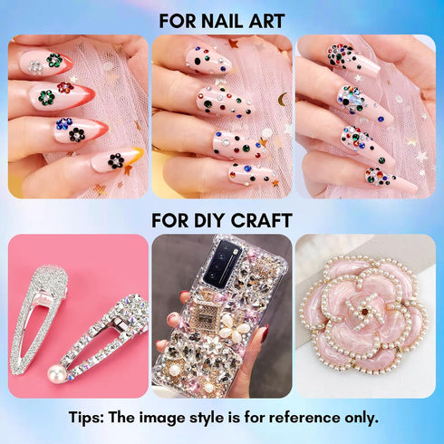 Makartt Blue Nail Rhinestones, Multi-Size Flatback Crystal Glass Nail Charms for DIY Crafts and Nail Art Supplies