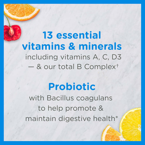 Zarbee's Kid's Complete Daily Multivitamin + Probiotic Gummies, Natural Fruit, 70 Count, Vitamins A B C D E & Zinc for