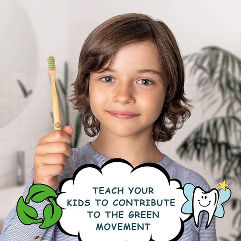 GREENZLA Kids Bamboo Toothbrushes (6 Pack), BPA Free Soft Bristles, Eco-Friendly Natural Toothbrush Set, Biodegradable