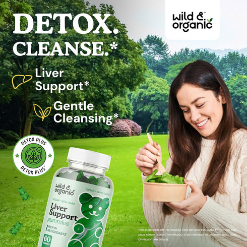 Wild & Organic Liver Support Gummies - 60 Vegan Milk Thistle, Dandelion Root Extract for Detox