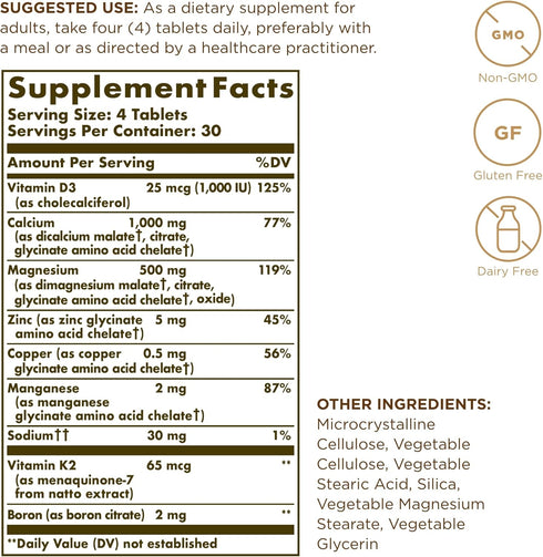 Solgar Advanced Calcium Complex, 120 Tablets, Pack of 2 with Zinc, Boron, Vitamins D3 & K2