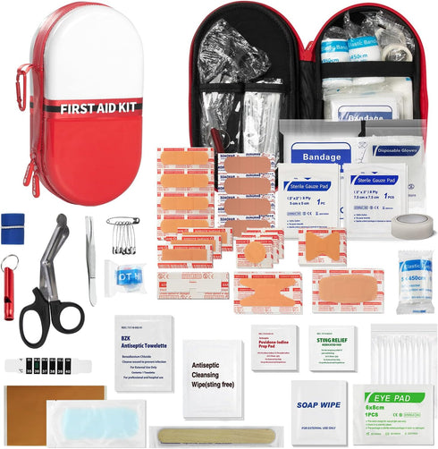 First Aid Kit - Upgraded Waterproof Pill Case with 180 Pcs Emergency Care Supplies, Small Sized for Car, Home, Travel,