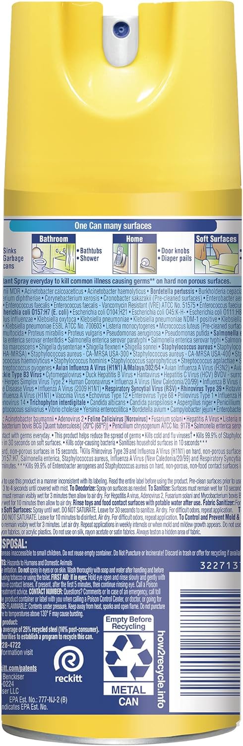 Lysol Disinfectant Spray, 12.5 oz, Lemon Breeze, Antibacterial and Sanitizing Spray for Deodorizing