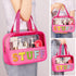 Chenille Letter Patch Clear Makeup Bag, Preppy Nylon with Handle and Zipper, Waterproof Travel Toiletry Bag