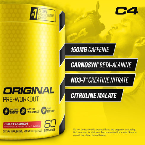 C4 Original Pre Workout Powder Fruit Punch - Sugar Free Energy for Men & Women - 150mg Caffeine + Beta Alanine +