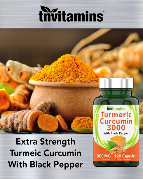 Turmeric Curcumin Capsules with Black Pepper | 3000 MG - 120 Extra Strength Capsules | Non-GMO, USA Made