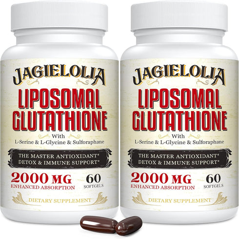 Liposomal Glutathione 2000 mg - Active L-Glutathione with L-Serine, L-Glycine & Sulforaphane, 120 Softgels