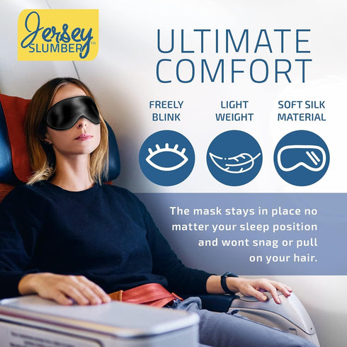 Jersey Slumber 100% Silk Sleep Mask | Super Soft Eye Mask with Adjustable Strap | Best Sleeping Aid, Blocks Light