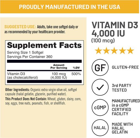 NatureWise Vitamin D3 4000iu (100 mcg) 1-Year Supply, 360 Count Mini Softgel for Immune Support