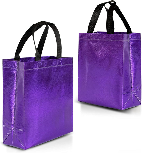 Nush Nush Purple Reusable Gift Bags, Medium Size Set of 12 with Handles, Birthday Party Favor Goody Bags