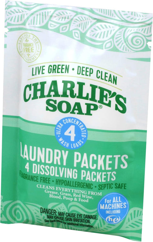 Packets (2 Pack, 8 Charlie's Soap - Unscented Laundry - Travel Size Total Loads)