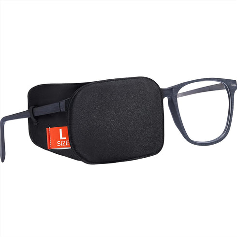 Large Silk Eye Patch for Adults Kids - Big Glasses to Cover Either Eye (Large, Black)
