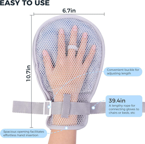 Medical Restraint Mittens with Ties for Adults, 2Pcs, Anti Scratch and Dementia Restraint Gloves