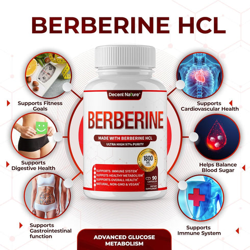 Premium Berberine Supplement 1800mg - High Purity Berberine HCl 97% - Immune System Support, Non-GMO Vegan, 90 Capsules