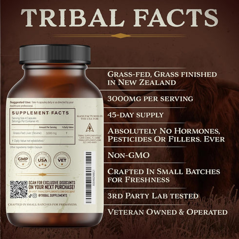 Grass Fed Beef Liver Capsules - 45-Day Supply, 100% Pasture-Raised & Hormone-Free, 180 Freeze Dried Liver Pills