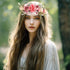 Women Floral Crown Boho Flower Headband, Hair Wreath Floral Halo Headpiece with Ribbon for Wedding Party Photos.