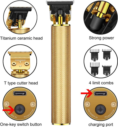 Professional Hair Clippers for Men, Electric Haircut Kit, Waterproof Rechargeable T Blade Trimmer with Guide Combs