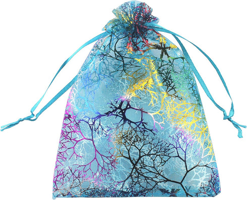 QIANHAILIZZ 100 Pack Colorful Tree Organza Jewelry Gift Pouch Candy Pouch Drawstring Wedding Favor Bags (turquoise,