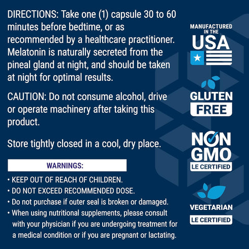 Life Extension Melatonin, 3 mg, 60 Capsules - Optimal Sleep Support and Healthy Circadian Rhythms
