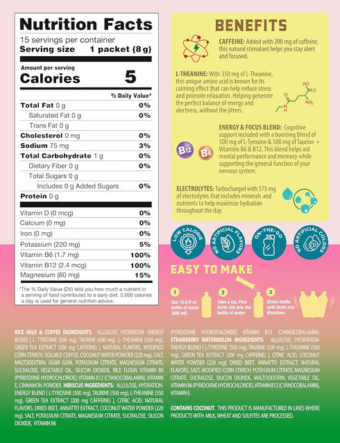 Pack KLASS VIDA Hydration + Energy Electrolyte Drink Mix Variety with Hibiscus, Coffee Horchata & Strawberry