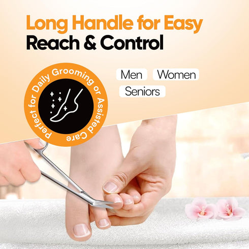 Long Handle Toenail Scissors 6” Nail Clippers for Seniors Podiatrist Manicure Pedicure for Ingrown Toe Nails