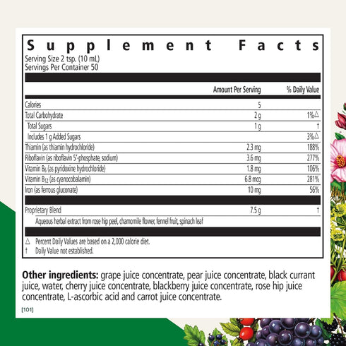 Floradix Floravital Iron & Herbs Liquid Herbal Supplement for Energy Support, Vegan, 17 oz