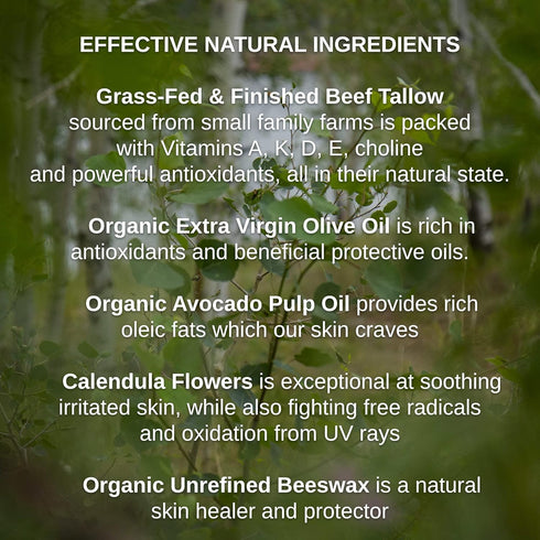Tallow & Calendula Face & Body Balm - Paleo & Primal Tallow Moisturizer with Avocado & Olive Oils, 6 Oz