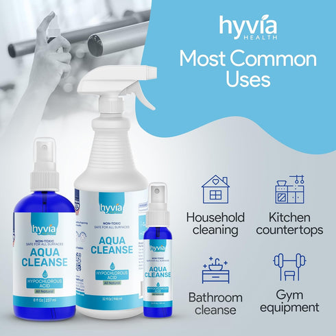 Hyvia Health 3.4 oz (100ml) AquaCleanse Hypochlorous Acid Spray - Travel Size All-Purpose Cleaner with HOCL