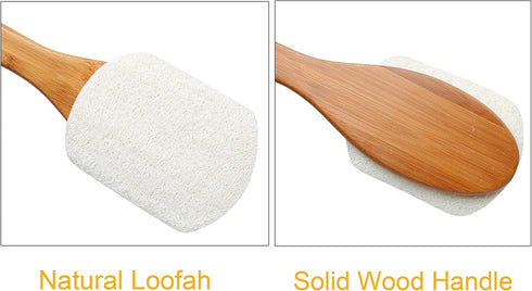 Leotruny 100% Natural Exfoliating Loofah with Long Wooden Handle Shower Back Brush (Off-White, 1 Pack)