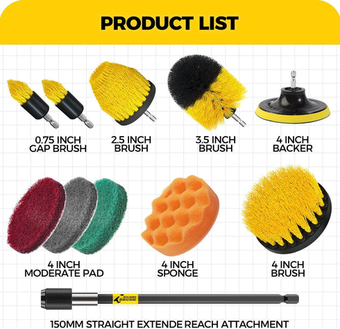 Holikme 11 Piece Drill Brush Attachment Set, Power Scrubber Brush for Bathroom, Floor, Tub, Shower Cleaning