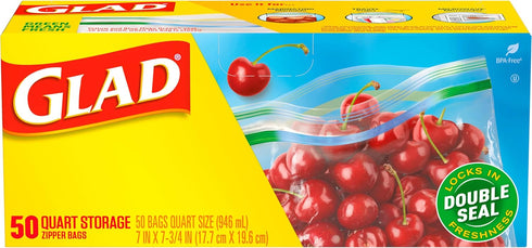 Glad Zipper Food Storage Plastic Bags | Quart - 50 Count (Packaging May Vary)