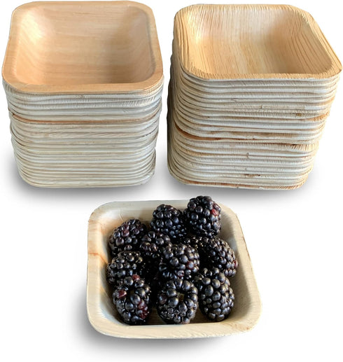 Raj Disposable Palm Leaf Bowls, 50 Count, 4" Square Compostable Bowls for Lunch, Dinner, BBQ, Outdoor