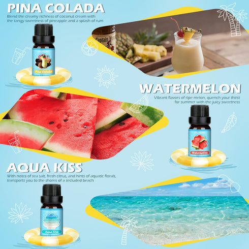 Summer Fragrance Oils Set - Premium Essential Oils for Diffuser and Candle Making (Ocean Breeze, Coconut, and More)