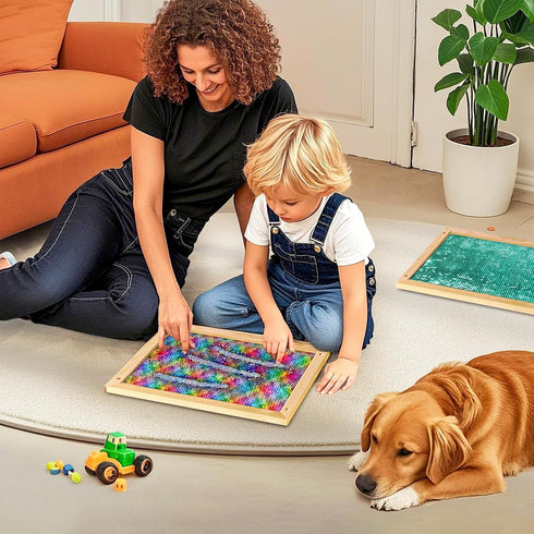 Wibeelee 3 Pcs Flip Sequin Fabric Wood Frame Wall Panel, Sensory Toy Reversible Sequin Flip Fabric Mat with Wood Frame