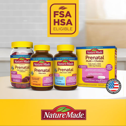 Nature Made Prenatal with Folic Acid + DHA, 110 Softgels for Daily Nutritional Support, 110 Day Supply