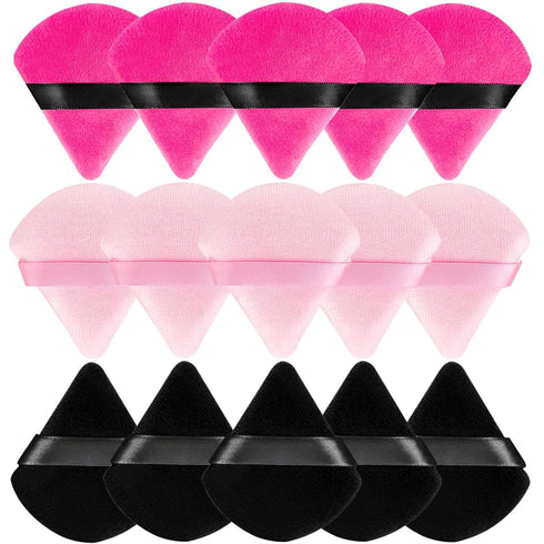 Powder Puffs for Face Powder, 15 PCS Triangle Velvety Soft Reusable Makeup Puff for Powder and Liquids, Black & Rose Red