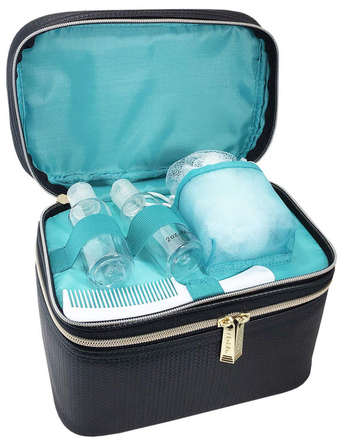 Conair Travel Makeup Bag, Large Toiletry and Cosmetic Bag, Five Piece Train Case Set in Black