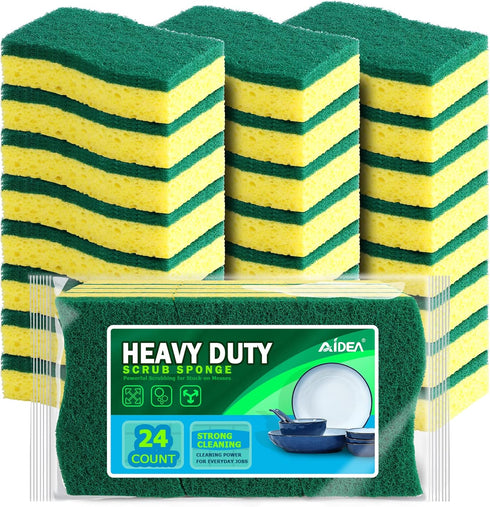 AIDEA Sponges Kitchen, Heavy Duty Scrub Sponge-24Count, Sponges for Dishes, Cellulose Dish