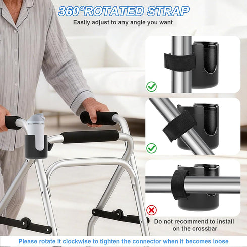 Wheelchair Cup Holder, Strap-on Walker Cup Holder Compatible with Drive Medical Nitro Rollator Walkers Cup Holder