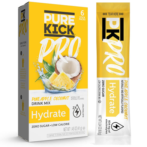 Pure Kick PRO Hydration Electrolyte Drink Mix, Pineapple Coconut, 1 Box with 6 Packets