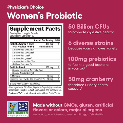 Physician's Choice Probiotics - PH Balance, Digestive, UT, & Feminine Health, 50 Billion CFU, 60 CT with Organic