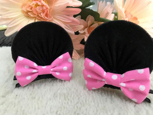 Pink Polka Dot Mice Mouse Hair Clips, Ears Elastic Bands Costume Accessories: M12 (Minnie clip 6 cm)