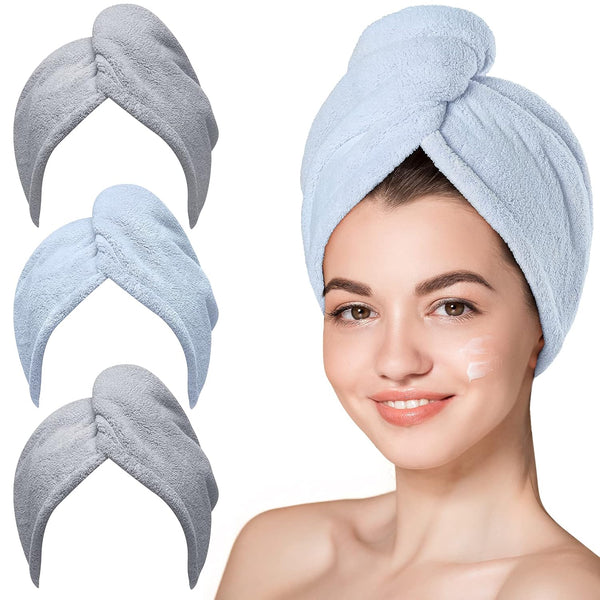 Hicober Microfiber Hair Towel, 3 Packs Hair Turbans for Wet Hair, Drying Wrap Towels for Curly Hair Women