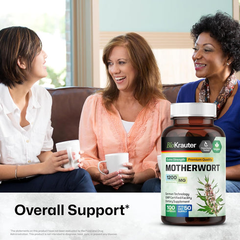 BIO KRAUTER Motherwort Capsules 1200 mg - 100 Count, Women’s Support Herb Supplement for Relaxation