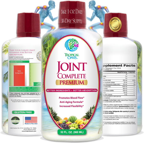 Tropical Oasis Joint Complete Premium Liquid Supplement, Glucosamine, Chondroitin, MSM & Hyaluronic Acid, 32oz