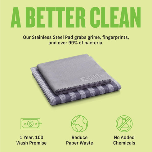 E-Cloth Stainless Steel Cleaning Kit for Home Appliances, Washable and Reusable, 100 Wash Promise