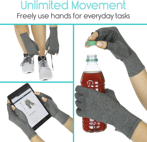 Vive Arthritis Gloves with Grips - Textured Fingerless Compression Gloves for Rheumatoid & Osteoarthritis Pain Relief