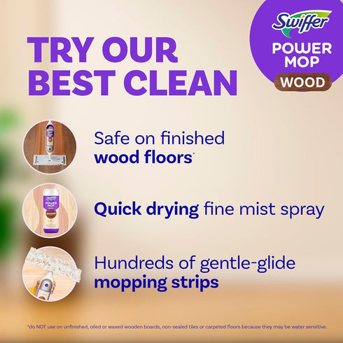 Set 2 1 2 Swiffer Power Mop Wood, Hardwood Floor Cleaner for Mopping Home, Bathroom, Kitchen, All Purpose Multi-Surface