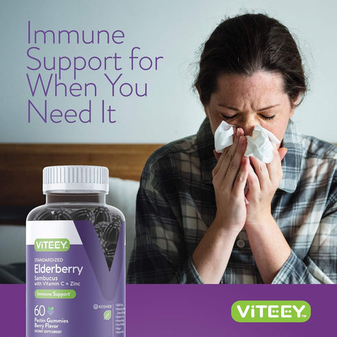 Sambucus Elderberry Gummies for Adults & Teens + Zinc & Vitamin C - Vegan, Gluten Free, Chewable Berry Flavored Gummy