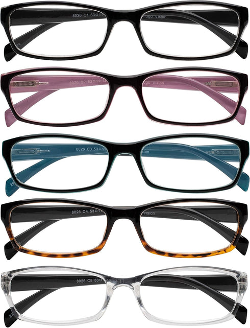 Yogo Vision Reading Glasses 5 Pairs for Women, Fashion Ladies Quality Designed Spring Hinge Readers